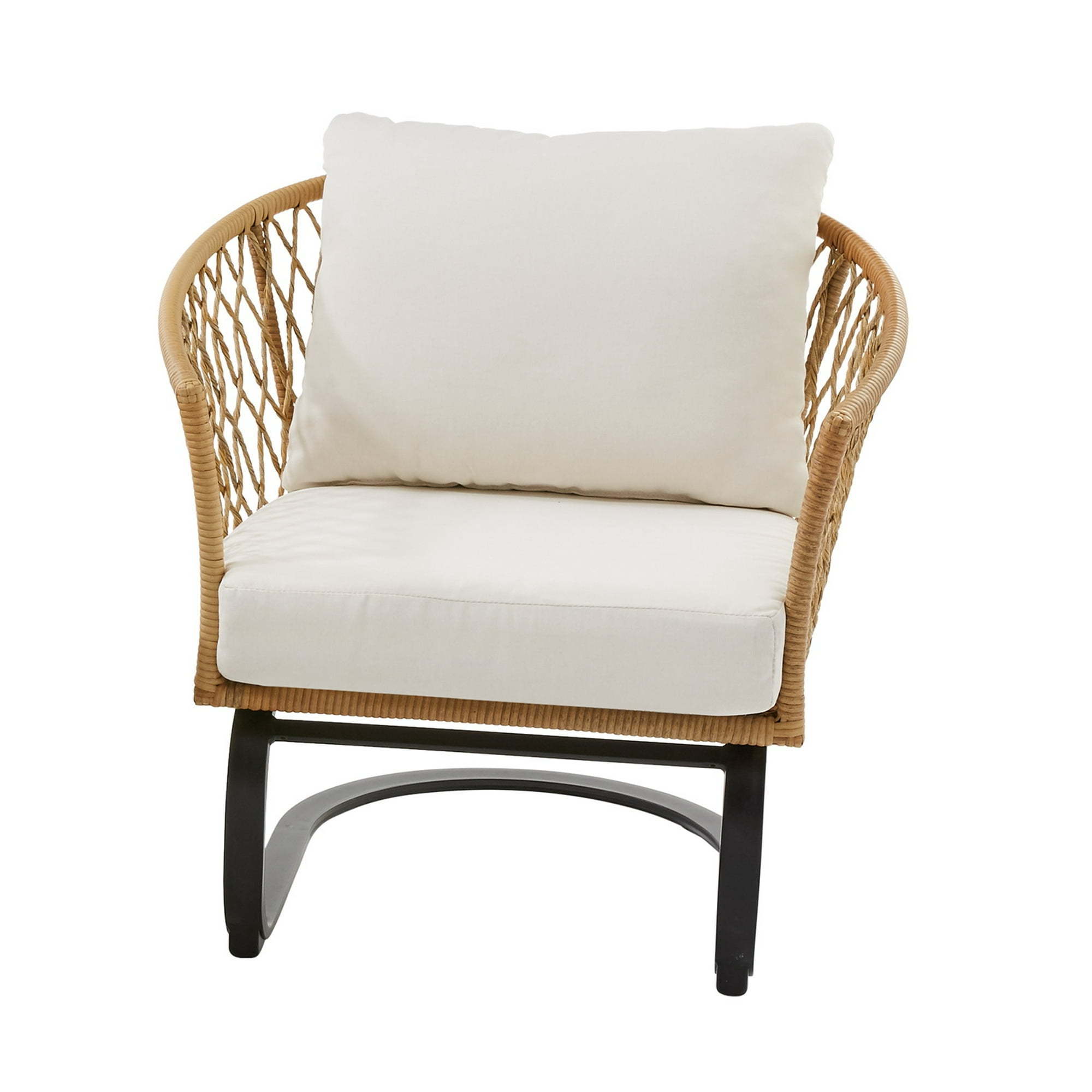 3-Piece Outdoor Wicker Chat Set With Cream Cushions 2 C-Spring Chairs And A  Side Table