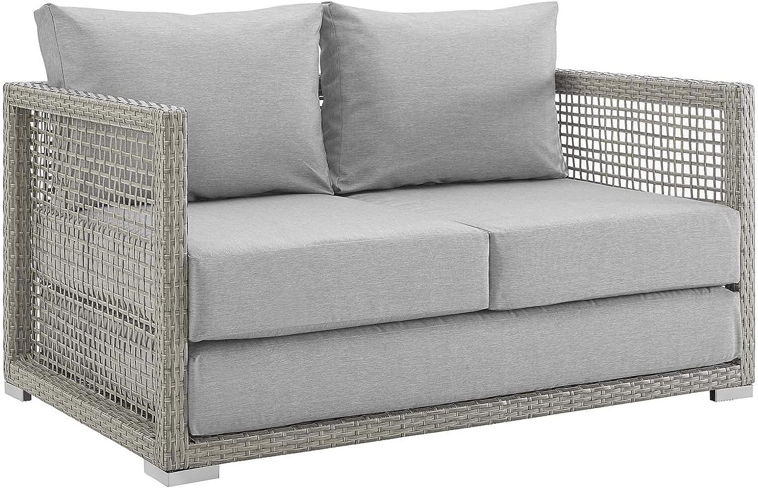 Two Seater Sofa Contemporary Design All Weather PE Rattan Woven Outdoor Patio Garden Seat