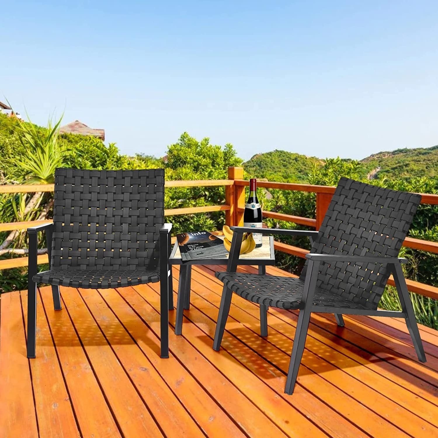 Outdoor 3-Pieces Bistro Set Ergonomic Wicker Patio Furniture Sets- Conversation Sets 2 PE Rattan Chair with Coffee Table