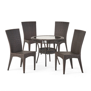 Outdoor Garden PE Wicker and Glass Desktop 5 Piece Dining Set  Outdoor Patio Furniture Set