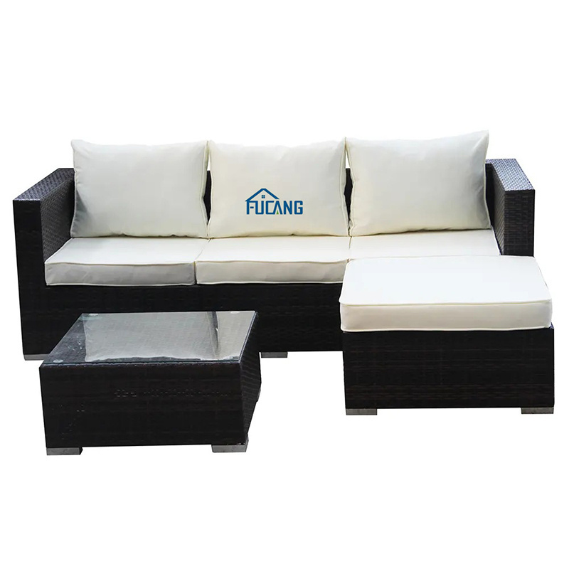 All weather sofa outdoor 3-seater patio sofa set injection resin plastic wicker rattan looking garden sofas outdoor furniture