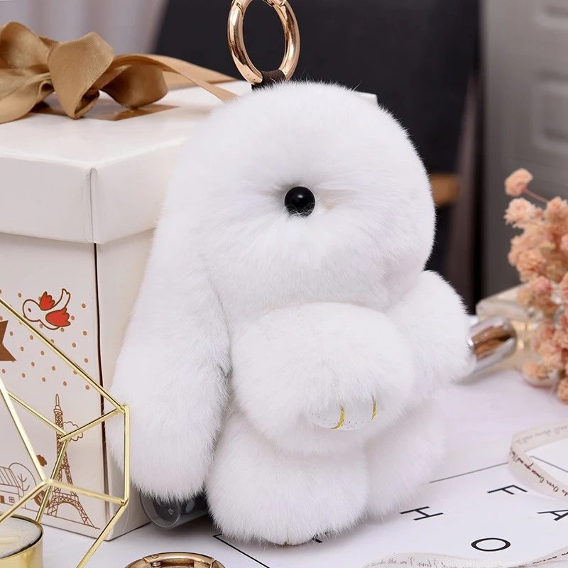 Custom Stuffed Keychain Fur Pompon Bunny Fluffy Rabbit Keychain Trinket Women Toy Pompom Rabbit On Bag Key Chain Gift