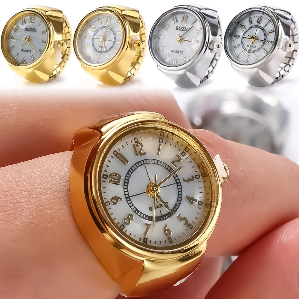 Gold Quartz Finger Watch Ring for Women Men Gothic Watches Rings Digital Watch Elastic Stretchy Rings Jewelry Clock Gift