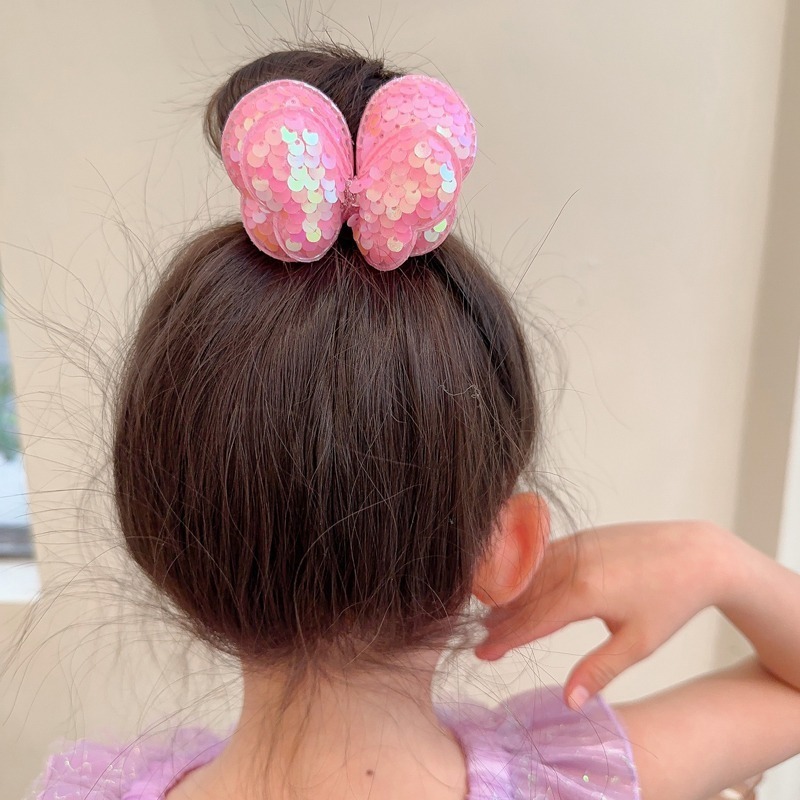 Korean Children Hair Accessories Sequin Sweet Rope Butterfly Bows Headband Baby Hair Band Female High Stretch Hair Cord