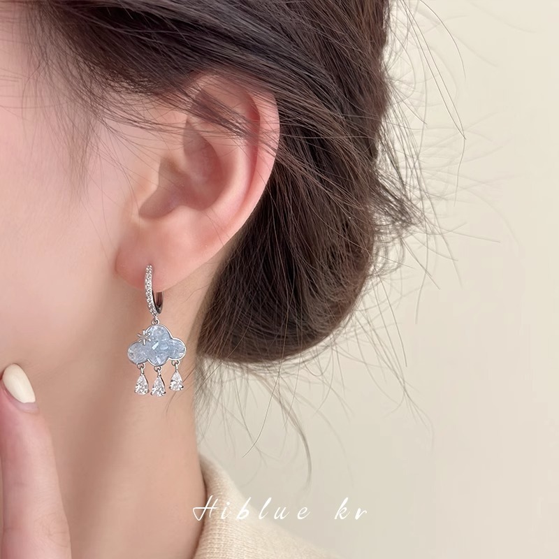 In Stock Cute Cloud Raindrop Earrings for Women Blue Crystal Rain Zircon Waterdrop Earring Party Wedding Jewelry Gifts