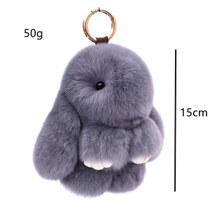 Custom Stuffed Keychain Fur Pompon Bunny Fluffy Rabbit Keychain Trinket Women Toy Pompom Rabbit On Bag Key Chain Gift