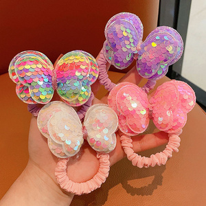 Korean Children Hair Accessories Sequin Sweet Rope Butterfly Bows Headband Baby Hair Band Female High Stretch Hair Cord