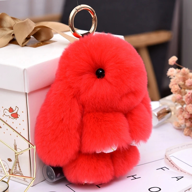 Custom Stuffed Keychain Fur Pompon Bunny Fluffy Rabbit Keychain Trinket Women Toy Pompom Rabbit On Bag Key Chain Gift