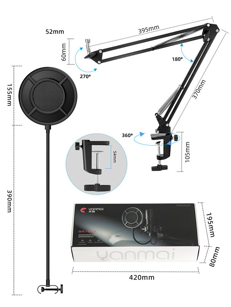 Yanmai Q10B Professional Full Set Musical Complete Home Music Production Studio Recording Equipments USB Microphone Kit