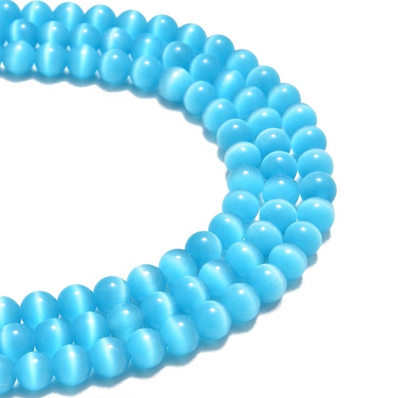 Wholesale Aquamarine Round Cat's Eye Crystal Glass 4/6/8/10/12mm Loose Spacer Glass Beads for Jewelry Making