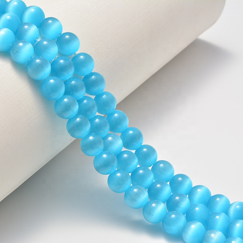 Wholesale Aquamarine Round Cat's Eye Crystal Glass 4/6/8/10/12mm Loose Spacer Glass Beads for Jewelry Making