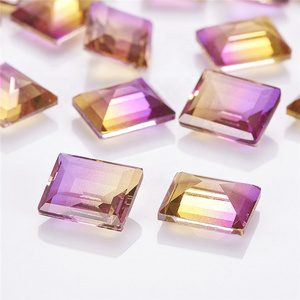 Rectangle Rhinestone Lab Created Multicolor Glass Watermelon Bi Color Tourmaline Color Change Gemstone