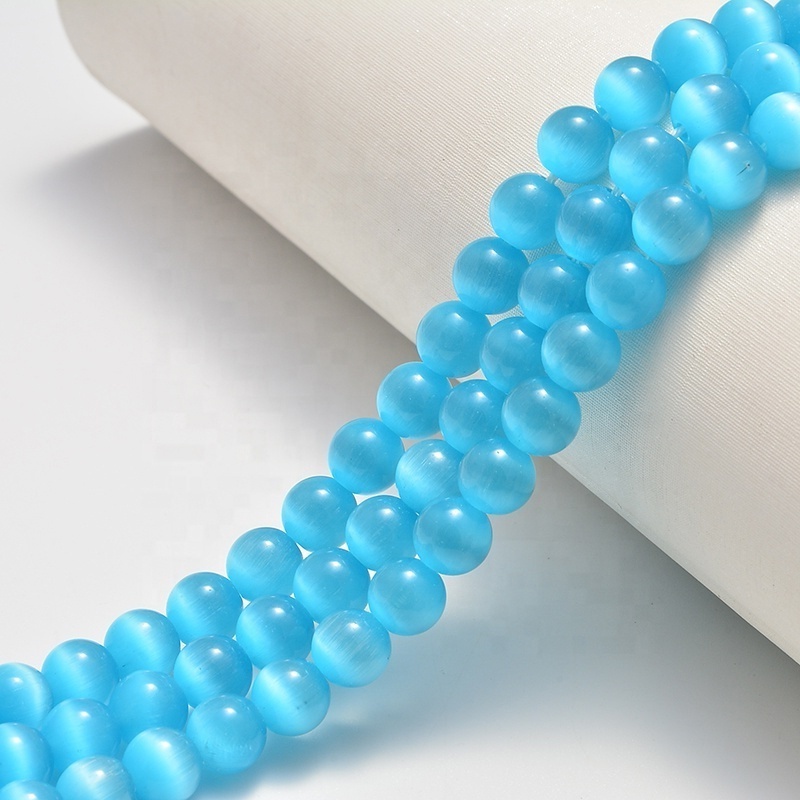 Wholesale Aquamarine Round Cat's Eye Crystal Glass 4/6/8/10/12mm Loose Spacer Glass Beads for Jewelry Making