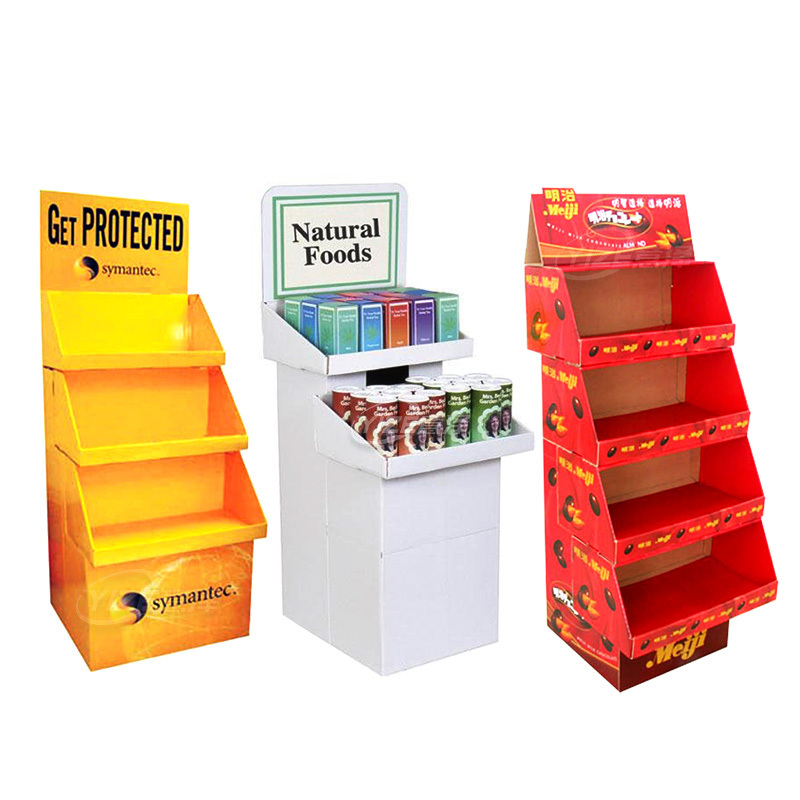 Supermarket Corrugated Paper Pop Chocolate Cardboard Floor Standing Display Rack Shelves Retail Food Snacks Cardboard Display