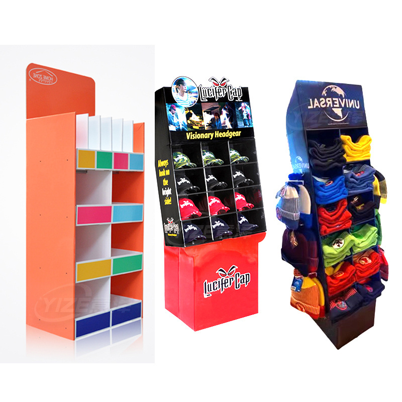 Supermarket Retail Store Portable Cardboard T-shirt Floor Display Racks Paper Clothing Shop Hat Display Stand