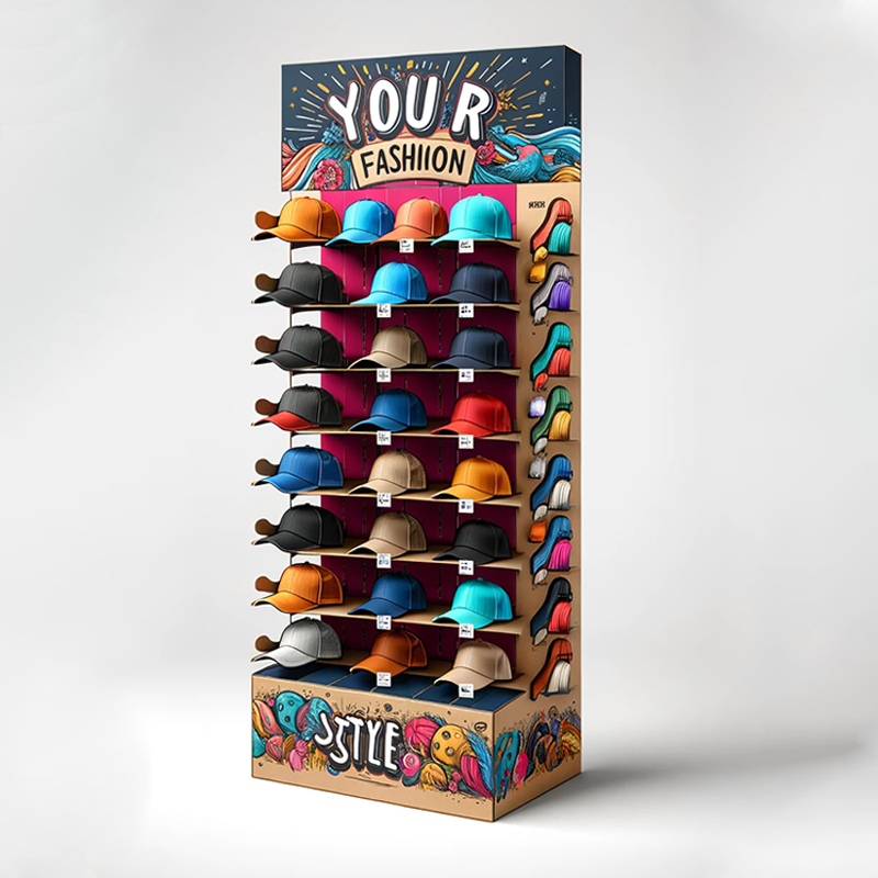 Custom Cardboard Hat Display Shelves, Shop Storage End Cap Baseball Hat Retail Display Stand