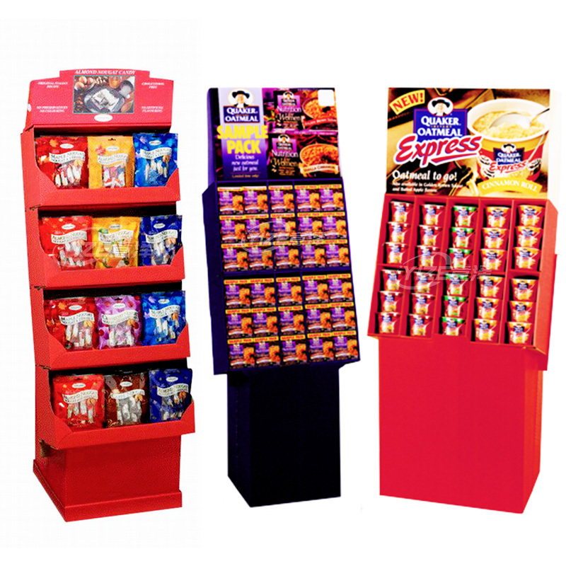 Supermarket Corrugated Paper Pop Chocolate Cardboard Floor Standing Display Rack Shelves Retail Food Snacks Cardboard Display