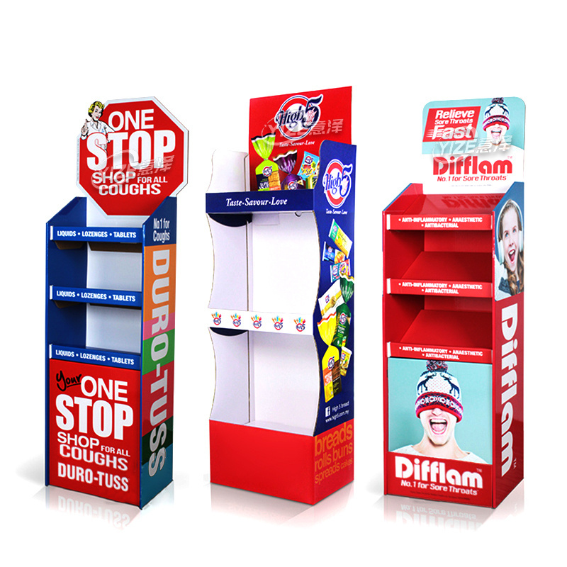 Custom Logo Retail Store Advertising Paper Display Racks POP Free Standing Floor Corrugated Stand Cardboard Display