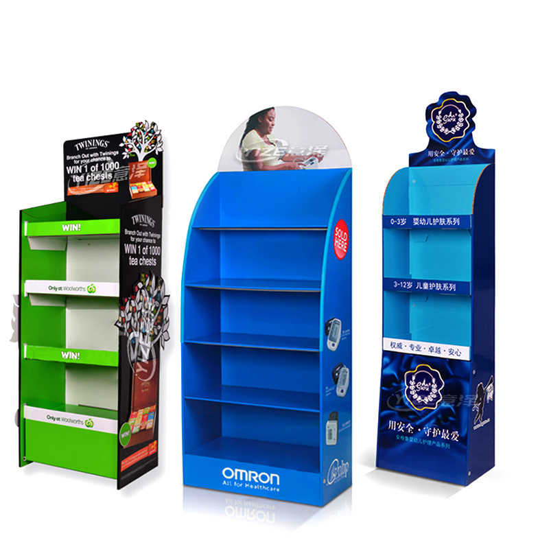 Custom Logo Retail Store Advertising Paper Display Racks POP Free Standing Floor Corrugated Stand Cardboard Display