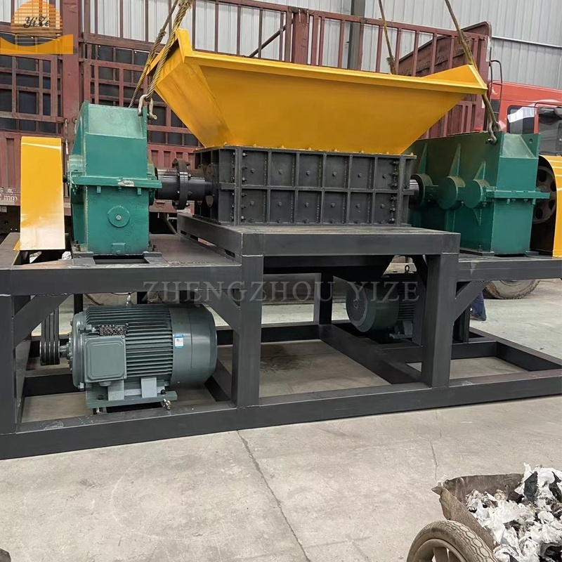 Twin shaft auto feed paper steel scrap shredder tyre recycling equipment double shaft tire plastic and used metal shredder