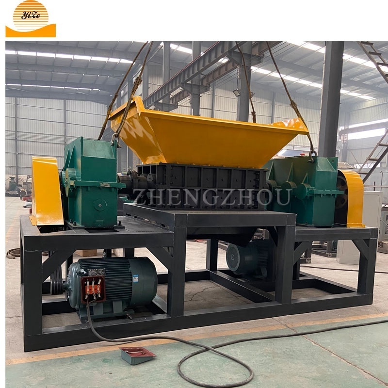 Twin shaft auto feed paper steel scrap shredder tyre recycling equipment double shaft tire plastic and used metal shredder