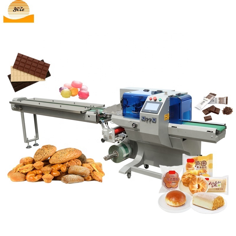 Fully automatic horizontal wrapping flow pack packing machine bread chocolate candy lolly popsicle pillow type packaging machine