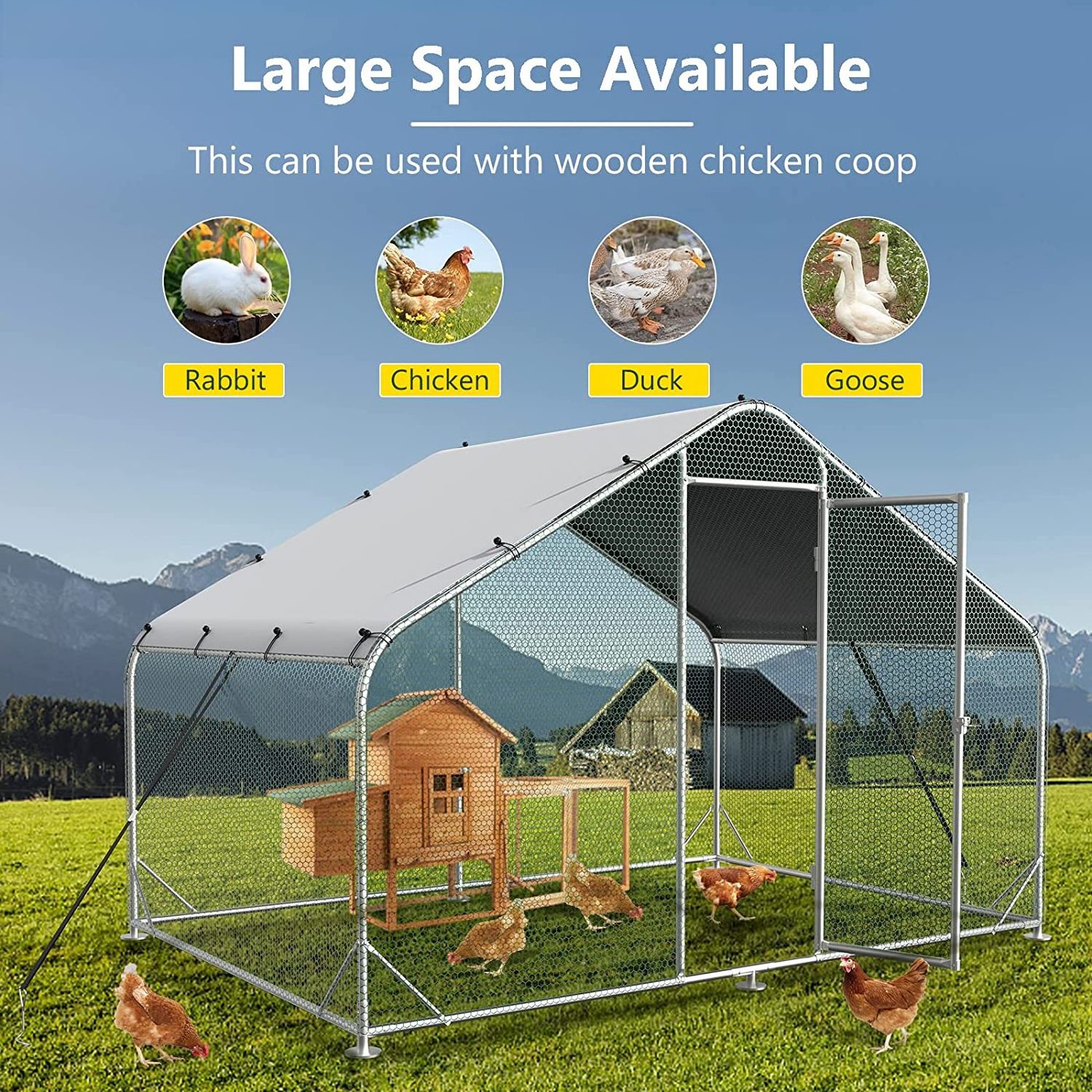 2023 new design heavy duty animal cages galvanized chicken run metal with roof cover for chicken coop rabbit hutch chicken cage