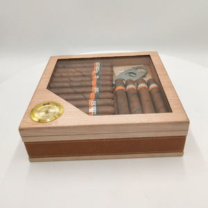 Manufacturer Nature Color Spanish Cedar Wooden Cigar Box With Cigar Hygrometer