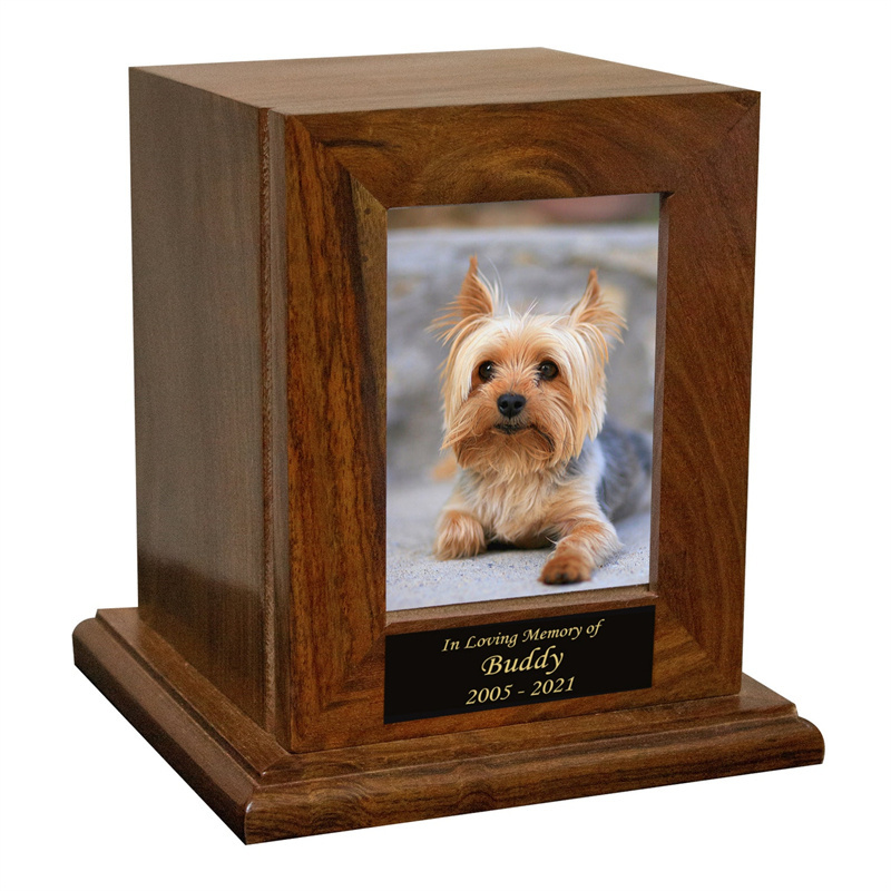 Custom Medium Size Cremation Memorial Cat And Dog Photo Frame Wooden Pet Urn