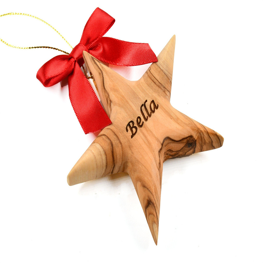 Wholesale Custom Hanging Olive Engraved Decorations Personalization Handmade Home Gift Tree Wall Wood Star Christmas Ornaments