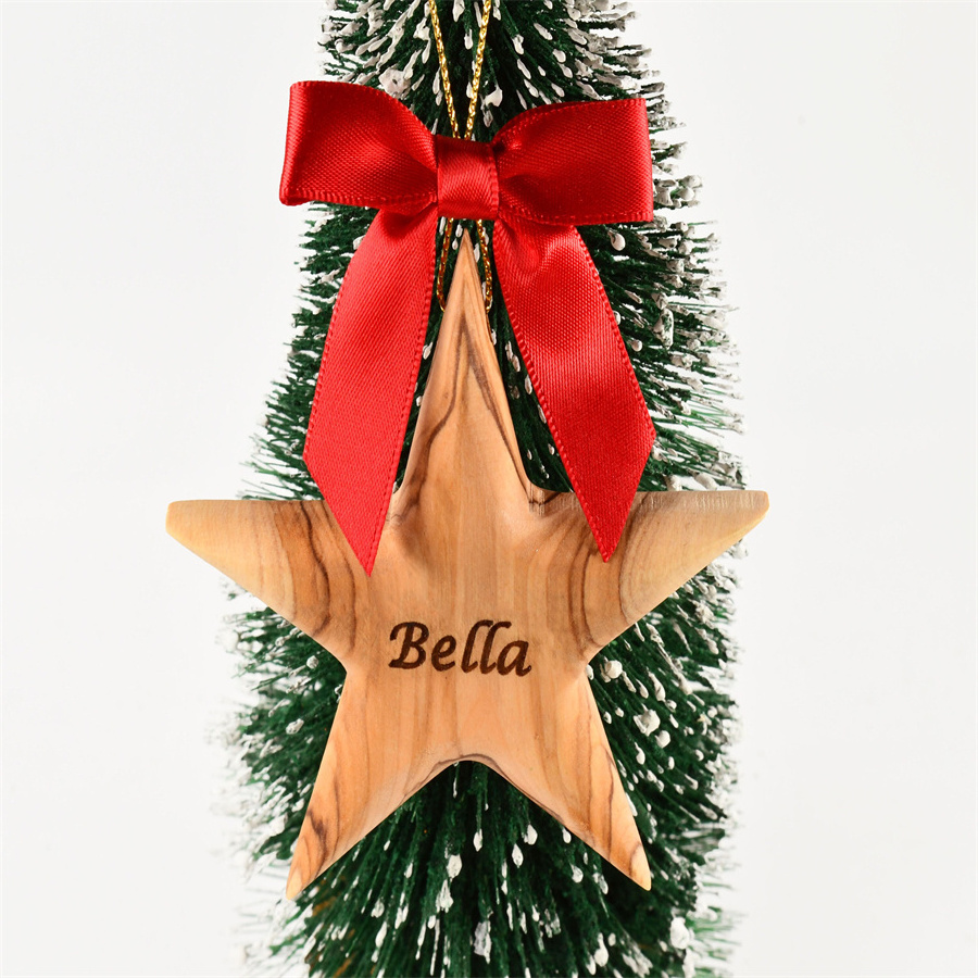 Wholesale Custom Hanging Olive Engraved Decorations Personalization Handmade Home Gift Tree Wall Wood Star Christmas Ornaments