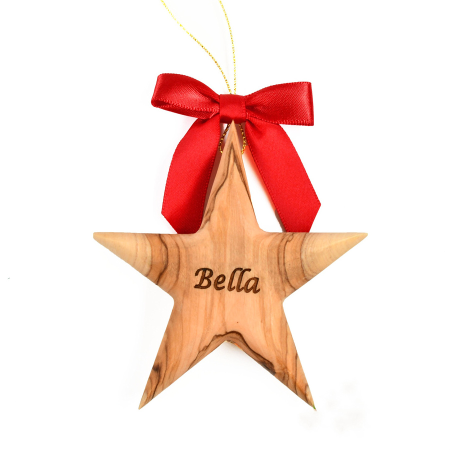 Wholesale Custom Hanging Olive Engraved Decorations Personalization Handmade Home Gift Tree Wall Wood Star Christmas Ornaments