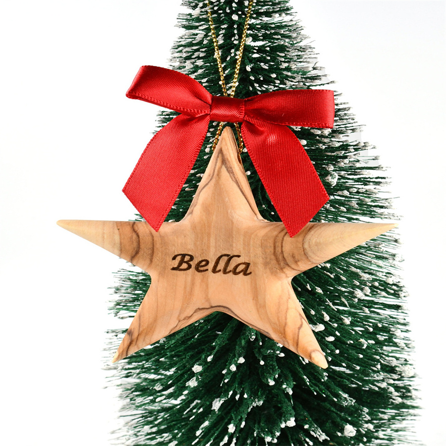 Wholesale Custom Hanging Olive Engraved Decorations Personalization Handmade Home Gift Tree Wall Wood Star Christmas Ornaments