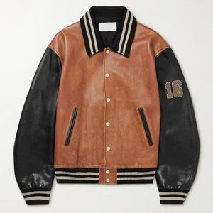 YIZHE Oversized Applique Men's Leather Varsity Jacket Bomber Jacket With Embroidery Men