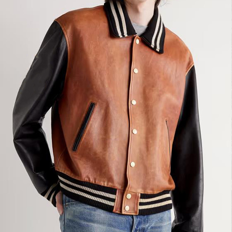 YIZHE Oversized Applique Men's Leather Varsity Jacket Bomber Jacket With Embroidery Men