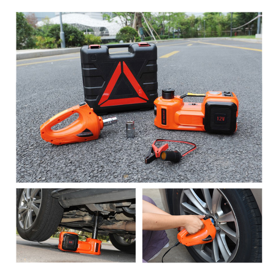 Car Lifting Jack 12V DC 3 Ton Electric Hydraulic Floor Lift Jack Tire Inflator Pump Repair Tool Kit