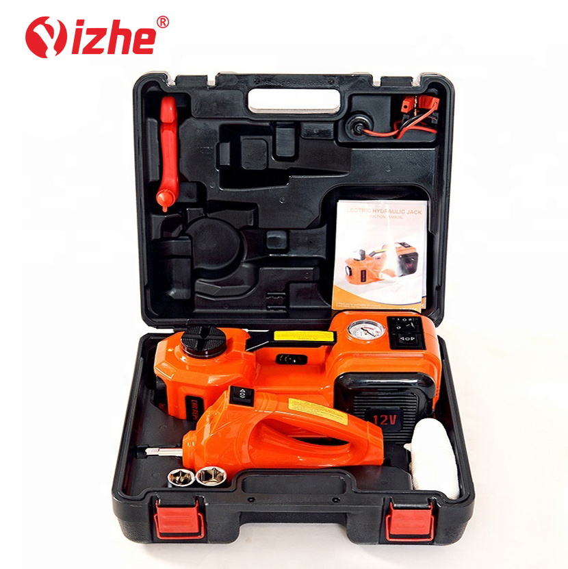 Car Lifting Jack 12V DC 3 Ton Electric Hydraulic Floor Lift Jack Tire Inflator Pump Repair Tool Kit