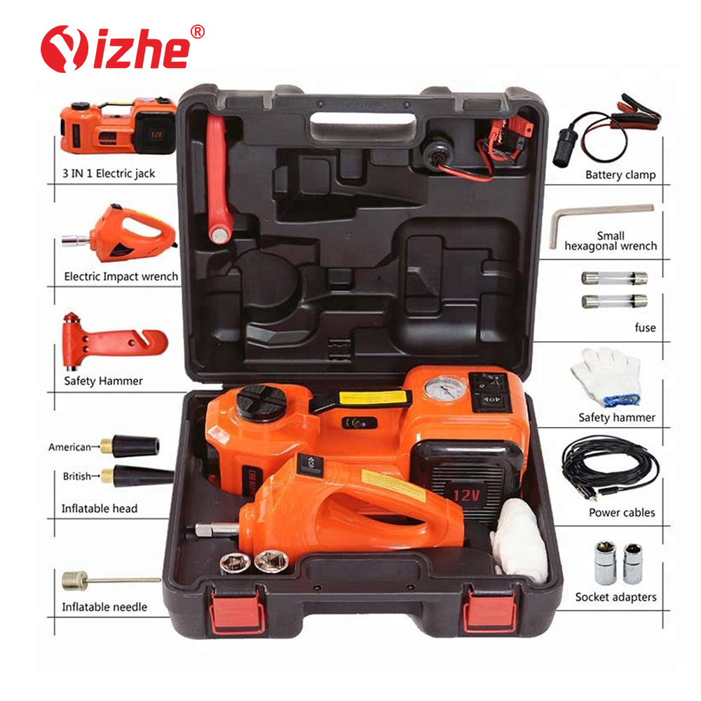 3T/5T  Portable 3 in 1 Electric Hydraulic Car Jack kit Jacks with Impact Wrench Tire Repair Lift Tool