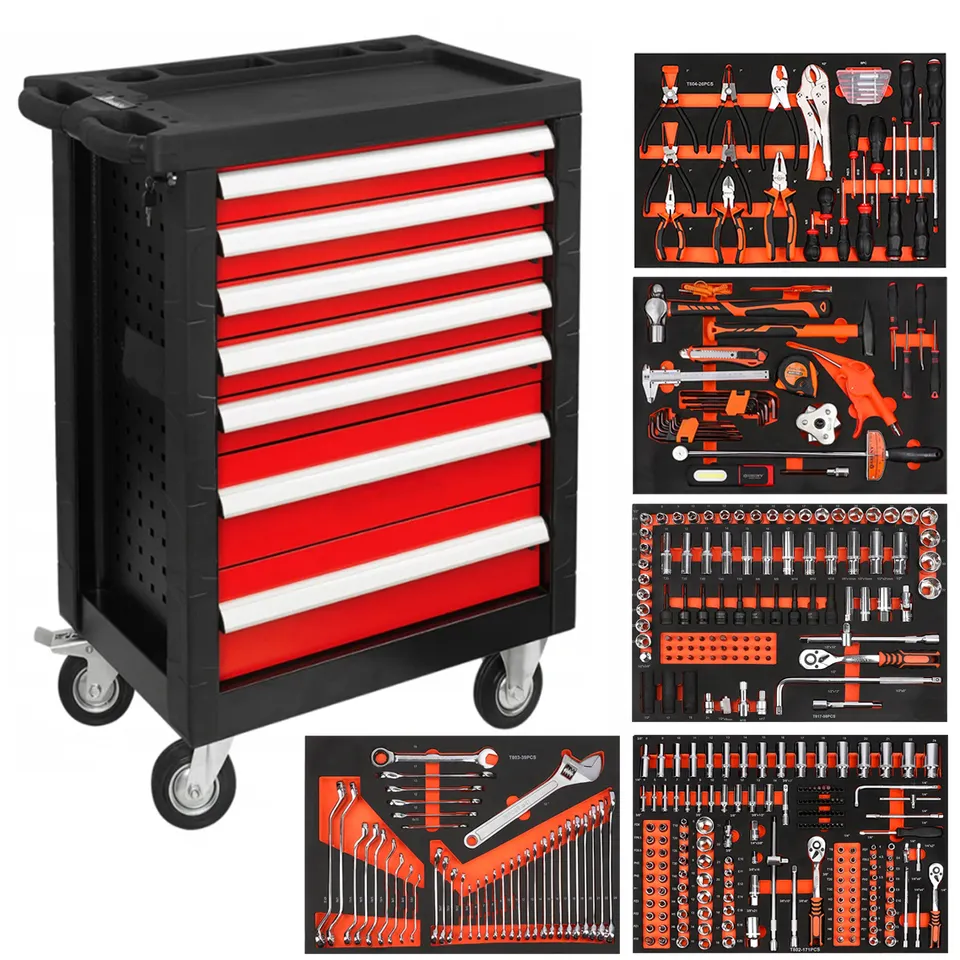 7-Drawer Trolley Box Ball Bearing Slides Locking System Tool Chest Professional Metal Tool Cabinet