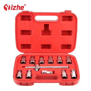 Sump Spanner Oil Removal Tool,12Pcs 3/8inch Drive Oil Drain Plug Key Square Hex Socket Set