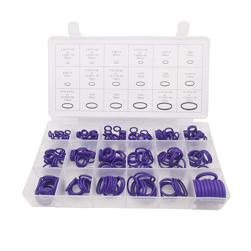 265pcs Air Conditioning Compressor O Ring Seals Tool R12/134a Car A/C System Purple Round Car Air Conditioner Accessories