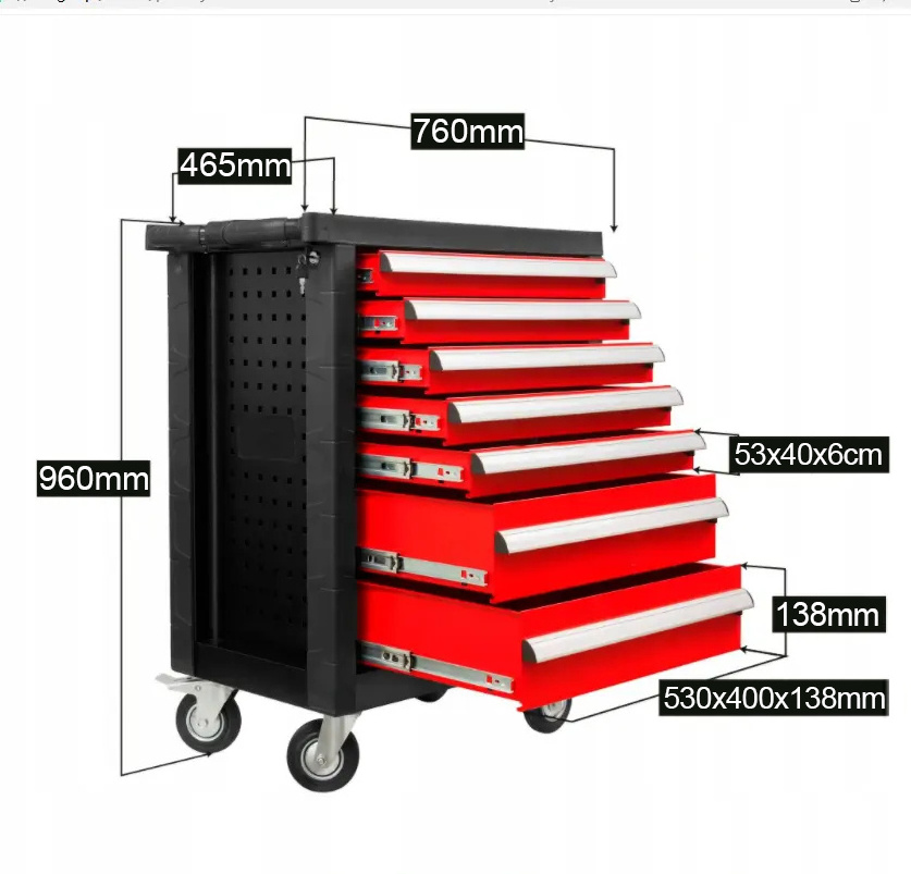 7-Drawer Trolley Box Ball Bearing Slides Locking System Tool Chest Professional Metal Tool Cabinet with 369PCS hand tools