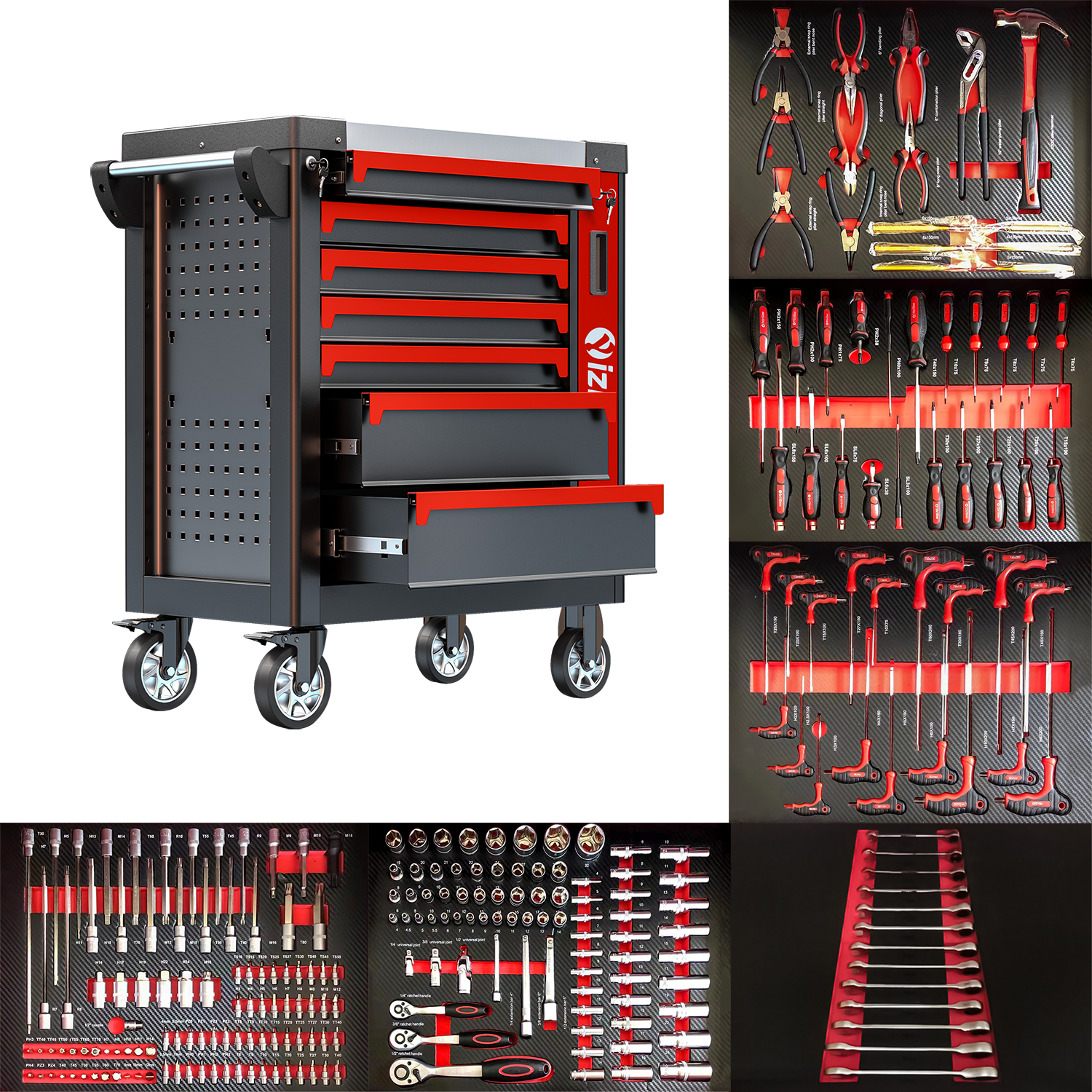 7 Drawer 31'' Rolling Tool Cart Trolley Heavy Duty Tool Storage Cabinet With 250 pcs Tool Sets For Repair Shop