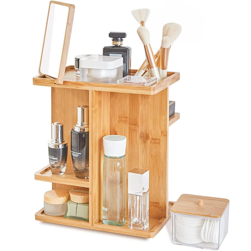 Rotating Skincare Organizers Cosmetic Storage for Vanity, Desk, Bathroom, Countertop Vanity Bamboo Makeup Organizer and Storage