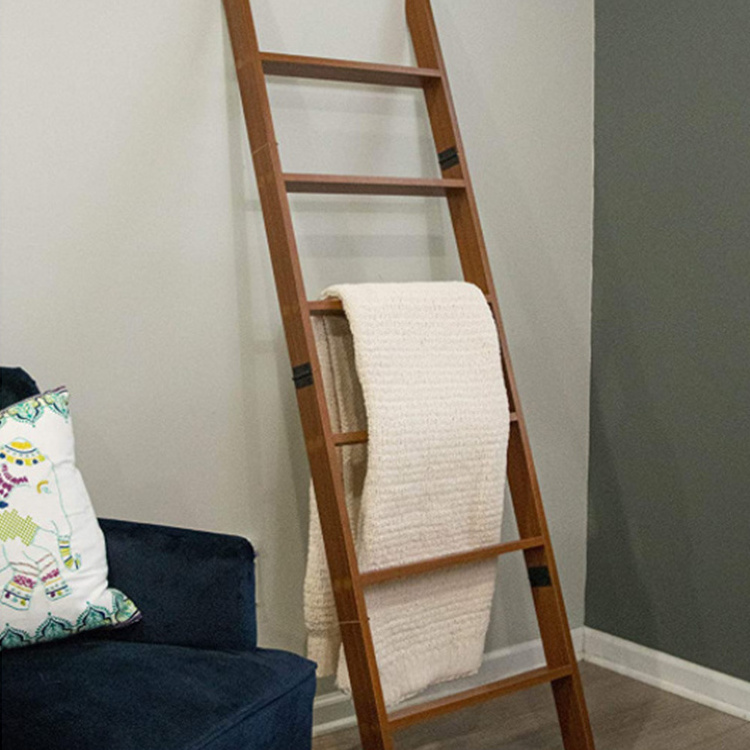 6-Foot Wall Leaning Blanket Ladder folding bamboo step ladder towel rack