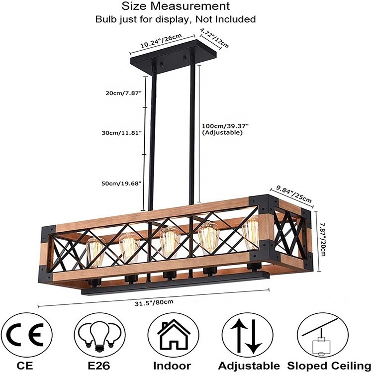 American industrial style Square wooden farmhouse chandelier