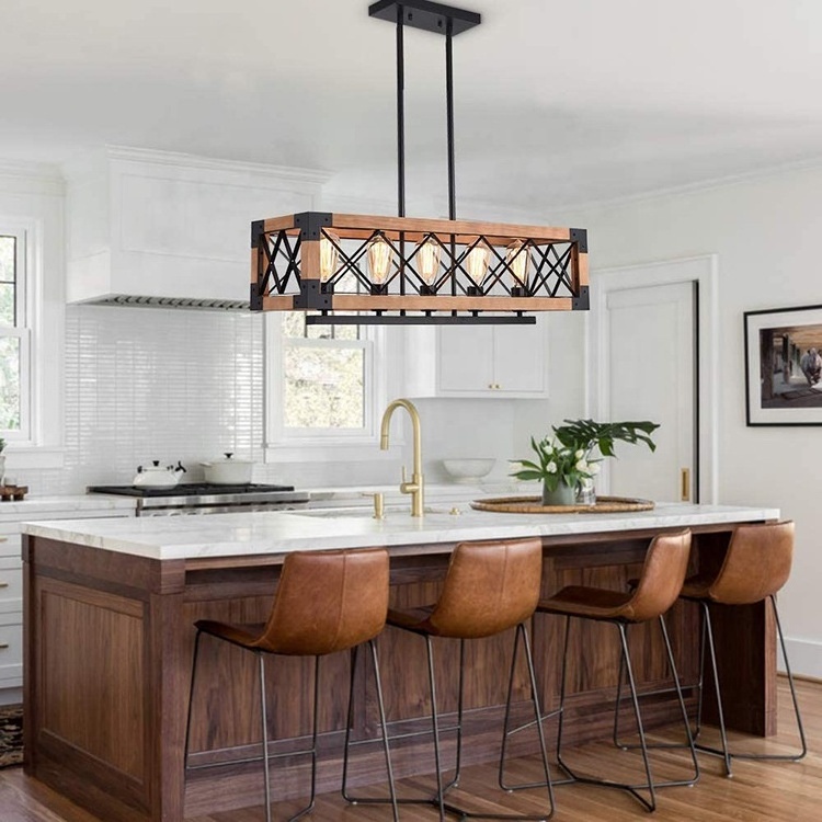 American industrial style Square wooden farmhouse chandelier