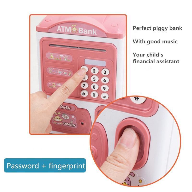 YIZHI Electronic Dual Lock Fingerprint ATM Children's Piggy Bank Auto Scroll Money Coin Saving Banks Deposit Safe Boxes for Kids