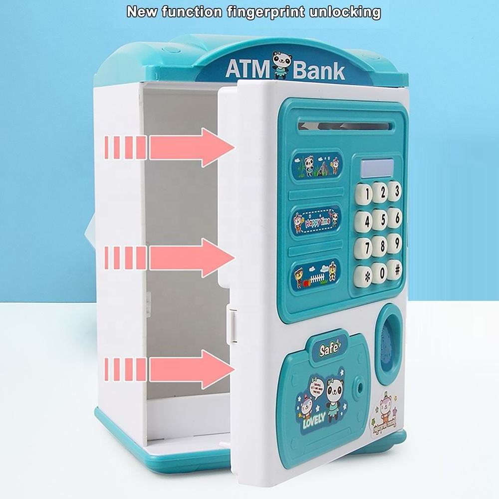 YIZHI Electronic Dual Lock Fingerprint ATM Children's Piggy Bank Auto Scroll Money Coin Saving Banks Deposit Safe Boxes for Kids