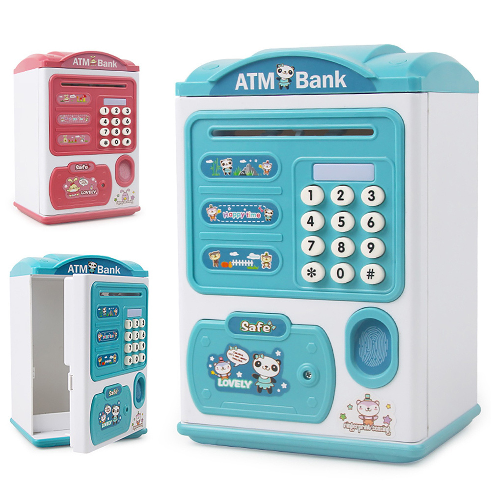 YIZHI Electronic Dual Lock Fingerprint ATM Children's Piggy Bank Auto Scroll Money Coin Saving Banks Deposit Safe Boxes for Kids